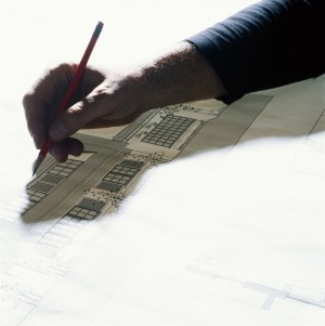 Man drawing with pencil, elevated view